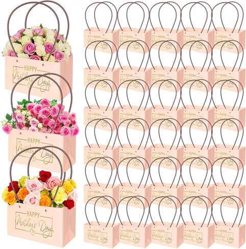 12 Pcs Happy Mother's Day Flower Bouquet Packaging Gift Paper Boxes with Handles Waterproof Flower Bouquet Box for Mothers Day Wedding Anniversary Birthday decor in Saudi Arabia