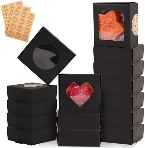 Moukiween 32 PCS White Soap Boxes for Homemade Soap, 3.54 X 2.36 X 1.18 Inch Soap Packaging Gift boxes with Window, Small Rectangular Soap Wrapping Boxes (White) in Kuwait