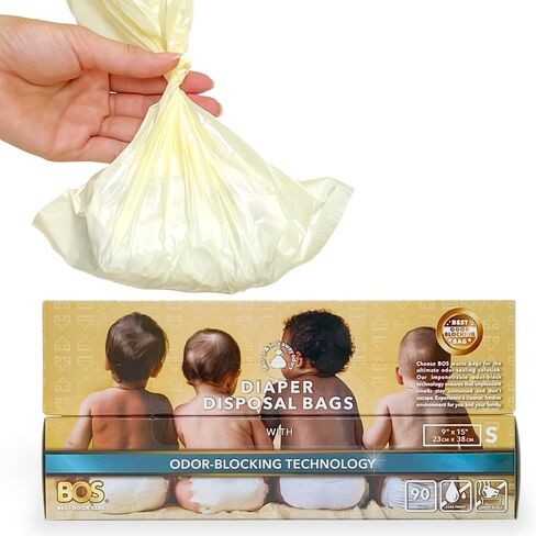 BOS Odor-Sealing Dirty Diaper Trash Bags - Disposable Bags - Scent & Smell Free (200 Bags) [Size: XS, Color: Creem Yellow]★Brand new packaging design!! in Kuwait