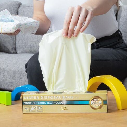BOS Odor-Sealing Dirty Diaper Trash Bags - Disposable Bags - Scent & Smell Free (200 Bags) [Size: XS, Color: Creem Yellow]★Brand new packaging design!! in Kuwait
