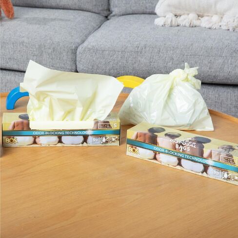 BOS Odor-Sealing Dirty Diaper Trash Bags - Disposable Bags - Scent & Smell Free (200 Bags) [Size: XS, Color: Creem Yellow]★Brand new packaging design!! in Kuwait