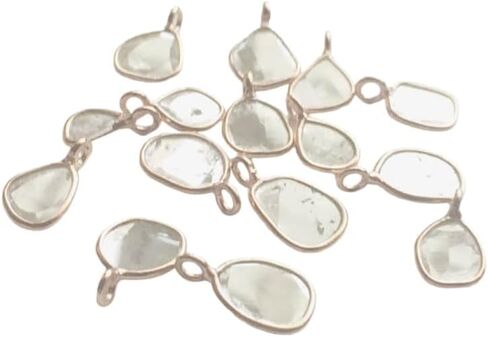 10-12mm White Slice Raw Diamond Connector, 925 Silver Rose Gold Polished Diamond Slice Single Loop Connectors (1Pc To 5Pc Option) - DS248, 10-12 MM in Saudi Arabia