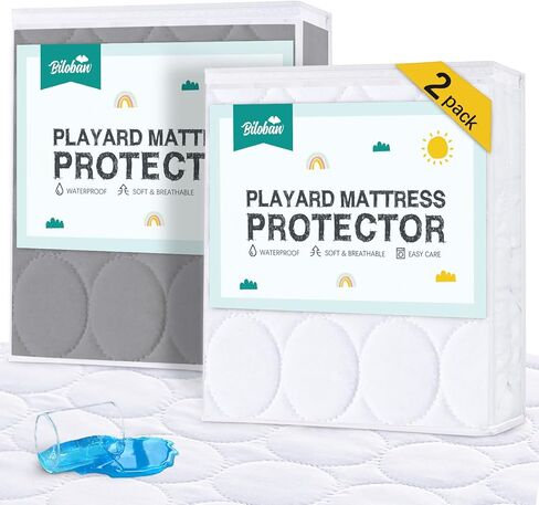Mini Crib Mattress Protector Sheets Waterproof 2 Pack, Quilted Pack and Play Mattress Pad Cover Fits for Baby Mini Crib/Playen/Pack and Play Mattress, Grey & Pink, 38"x24" in Kuwait