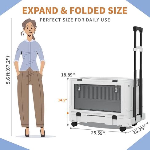 Folding Utility Cart Portable Rolling Crate,Multi Functional Collapsible Carts with 4 Wheels,2-Tier Portable Utility Cart,Adjustable Folding Trolley for Teachers,Shopping,Warehouse,Office and Outdoor in Saudi Arabia