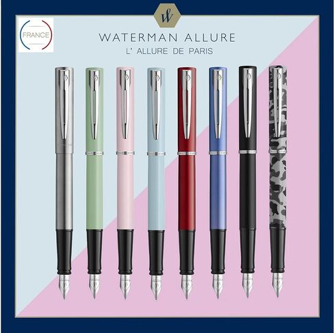 Waterman Allure Fountain Pen | Mint Green Matte Lacquer with Chrome Trim | Fine Stainless Steel Nib | Blue Ink | With Gift Box in Saudi Arabia