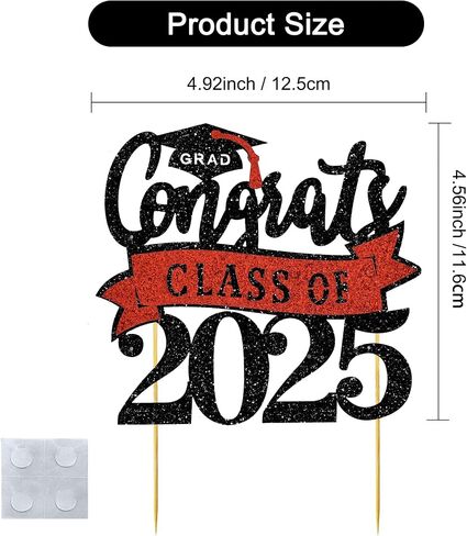 فئة Beishida Congrats من 2025 Cake Topper Black and Red Glitter Decorations للمدرسة الثانوية/الكلية/لوازم التخرج العليا in Saudi Arabia