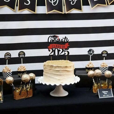 فئة Beishida Congrats من 2025 Cake Topper Black and Red Glitter Decorations للمدرسة الثانوية/الكلية/لوازم التخرج العليا in Saudi Arabia