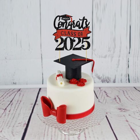 فئة Beishida Congrats من 2025 Cake Topper Black and Red Glitter Decorations للمدرسة الثانوية/الكلية/لوازم التخرج العليا in Saudi Arabia
