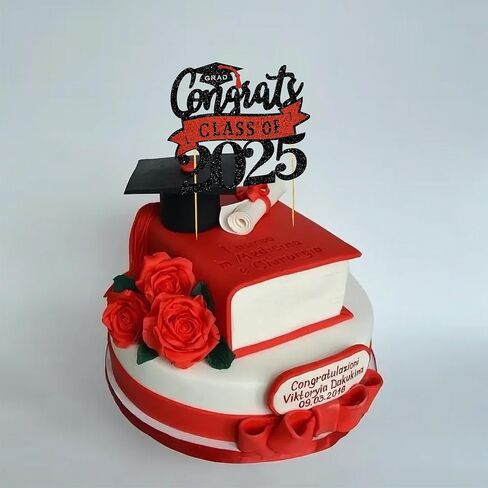 فئة Beishida Congrats من 2025 Cake Topper Black and Red Glitter Decorations للمدرسة الثانوية/الكلية/لوازم التخرج العليا in Saudi Arabia