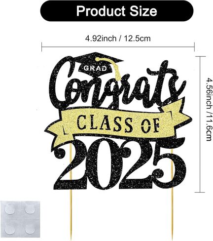 BEISHIDA Congrats Class of 2025 Cake Topper Black and Red Glitter Graduation Cake Decorations for High School/College/Senior Graduation Party Supplies in Kuwait