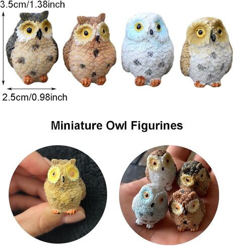 Purple Star Mini Owls 4 Pack Tiny Owls Little Owl Figurines Mini Resin Animals Figures Miniature Owl Fairy Garden Micro Landscape Cake Topper Decorations Gifts White in Kuwait