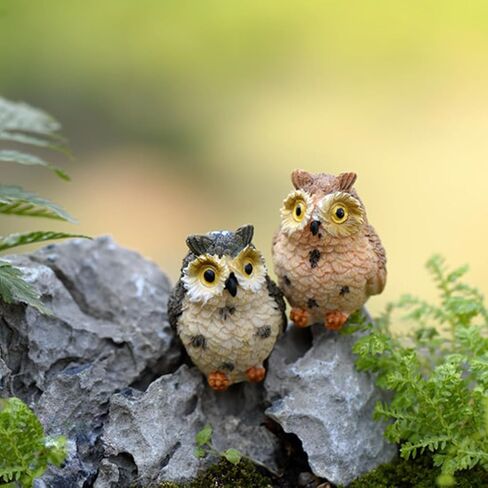 Purple Star Mini Owls 4 Pack Tiny Owls Little Owl Figurines Mini Resin Animals Figures Miniature Owl Fairy Garden Micro Landscape Cake Topper Decorations Gifts White in Kuwait