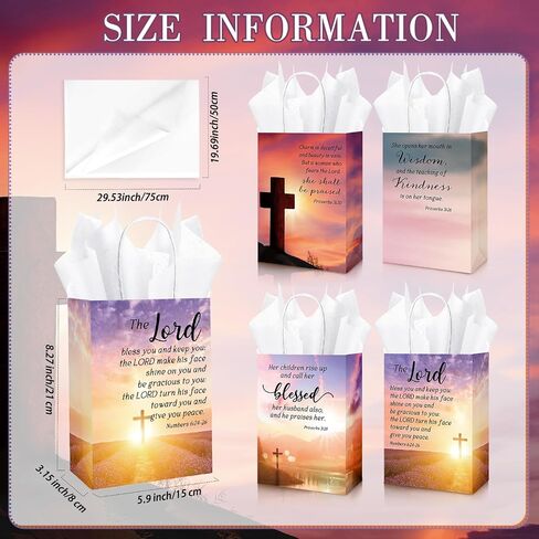 100 Sets Christian Mothers Day Gifts Bags Bulk with Tissue Religious Bible Verse Church Baptism Paper Gifts Bags for Women Mom with Handle for Easter Church Welcome Visitors, 4 Styles in Saudi Arabia