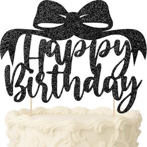 Bow Happy Birthday Cake Topper, Glitter Bow Coquette Decorations for Cake, Women Bow Theme Birthday Party(Pink)