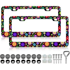 LIN KANG 2PCS Tropical Beach License Plate Frames Palm Trees Ocean License Plate Holder Universal Stainless Steel Auto Parts Rust-Proof Waterproof Car Decorative Tag Frames for Standard US 12x6 Inch