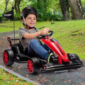 ركوب على Go Go Kart for Kids ، بطارية 24V 7AH بطارية اثنين من 200 واط ، و 7.5 ميلاً في الساعة ، والسيارة الدراجية السريعة ، والركوب الكهربائية قابلة للتعديل ، والأحمال القصوى 135 رطلاً ، وسباق لعبة للأطفال 6+ سنوات ، وايت ، أبيض