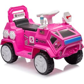 Kids Ride-On On ، لعبة كهربائية للأطفال ، مغامرة Mars Rover ، مع أضواء الفلاش ، الموسيقى ، أصوات الصواريخ الرادار وأضواء الفلاش ، سيارة صغار كهربائي سهلة التحكم في الهواء الطلق/خارجية ، وردي