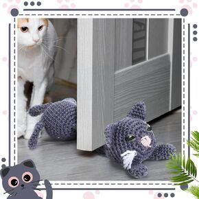 12.2inch Cute Decorative Door Stoppers Cat Crochet Door Stop Handmade Animal Kitty Decorative Wedge for Home Doorstop Indoor Floor Office