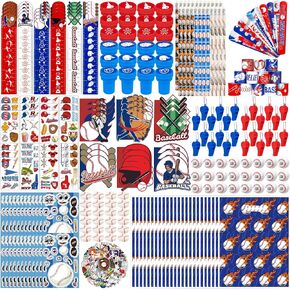 364 PCS Baseball Party Favors 24 Sets Baseball Goodie Bag Stuffers Mini Cards Mini Sharpener Eraser Tattoos Proclets for Team Gift Perfect Party Party Decorations Secorts
