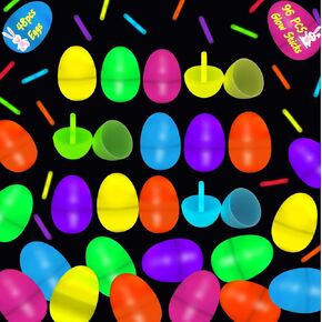 48 Easter Eggs & 96 Mini Glow عصي من التوهج في مطاردة بيض عيد الفصح المظلمة - سلة عيد الفصح ، حشو بيض عيد الفصح ، الهدايا للأطفال والكبار للحصول على مفضلات الحفلات ، جوائز الفصول الدراسية ، زينة عيد الفصح