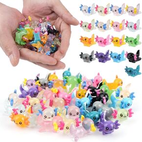 34pcs راتنجات صغيرة من axolotl ، توهج في أرقام مصغرة صغيرة من Axolotl Toy Thiny Plastic Animal التماثيل للمناظر الطبيعية للمناظر الطبيعية أحواض عيد الميلاد المحفوظة بوعاء عيد الميلاد