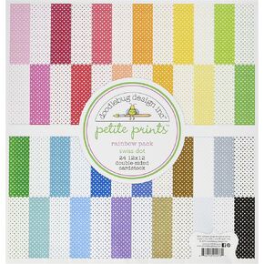 Doodlebug 5076 Petite Swiss Dot Cardstock (24 Pack), 12" x 12", Rainbow, Assorted