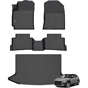 ANBINGO®for Hyundai Kona Floor Mats 2018-2023 & Hyundai Kona Cargo Liner & 2022-2023 Hyundai Kona N (Not EV) All Weather TPE Waterproof Car Floor Mats & Cargo Mat -Black