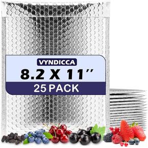 25 Pack Thermal Bubble Mailers, 8.3 x 11 Inch Self Seal Foil Mailing Envelopes,Waterproof Metallic Bubble Mailer, Insulated Shipping Envelopes for Food, Cold Shipping, Cosmetics