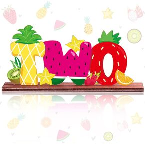Twotti Frutti علامة مكونة من رسالة خشبية مركزية مركزية الأناناس البطيخ الفراولة الثانية عيد ميلاد Luau Centerpins لجدول عيد ميلاد 2nd طفل دش الحفلات الصورة الصورة