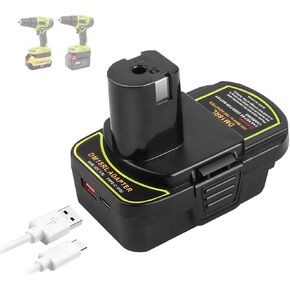 ZLWAWAOL 2 Pack DM18RL محول بطارية محول مع مقبس USB ونوع C متوافق مع بطارية Dewalt 20V Li-Ion تتحول إلى بطارية Ryobi 18V P108 ABP1801