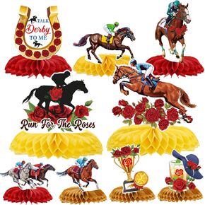 Kentucky Racing Horse Derby Party Decorations - 9pcs Derby Run for the Roses Honeycomb Centerples Party Supplies Racing Horse Derby Talk Derby to Me Decoration Decor