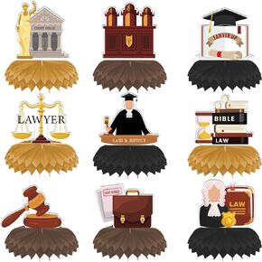 9 Pcs Lawyer Graduation Party Honeycomb Centerpieces Decorations Favor for Table Toppers Supplies Law Theme Congrats Grad grad sign Justice School Class Decor Student
