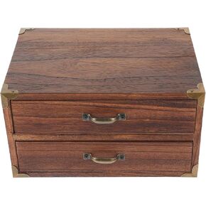 Kichvoe Vintage Wooden سطح المكتب منظم 2 درج مكتب تنظيم خزانة ريفية تخزين الخشب مربع للمجوهر