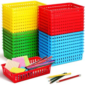 Wenqik 32 PCS Classroom Storage Storage سلال البلاستيك سلال البلاستيك منظم حاوية قلم رصاص ملونة الصواني الصغيرة لتنظيم صناديق تخزين الفصول الدراسية لمدرسة مكتب الورق 10.2 "L x 6.5" W × 2.4 "H