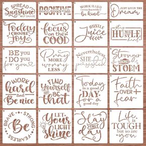 Inspirational Word Stencils for Crafts,20 Pieces Reusable Motivational Quote and Phrase Sayings Craft Stencils for Painting on Wood Sign Wall Canvas Fabric
