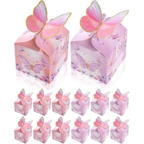 LioBelon 48 PCS Mini Butterfly Party Favor Treat Boxes ، Pink Purple Ploral Paper Paper Gift Box Decorations Butterfly Showers Chocolate Box لحضور حفل زفاف حفل عيد ميلاد