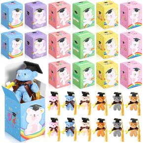 24 Set Mini Graduation Plush Bear with Graduation Gifts Box Graduation Stuffed Animal Keychain with Cap Gift Set for 2025 Graduation Party Graduation Decoration Classroom Exchange Gift