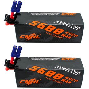 CNHL 4S Lipo Battery 5600mAh 14.8V 120C Hard Case with EC5 Connector Compatible with RC Car Boat Truck Buggy Truggy Crawler(2 Packs)