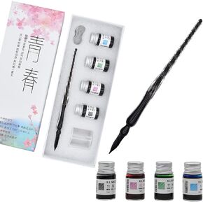 Glass Dip Pen Ink Set Calligraphy Dip Pens Crystal Dip Pen for Art, Writing, Signatures, Office Desktop Adornment Ornaments - Black Gold Foil, 1 Bottle Ink
