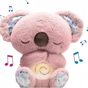 Relief Koala Breathing Stuffed Toy, Anxiety Relief Plush Animal with Musical Lights & Rhythmic Breathing Motion - New Year Gift Plush Figure (Grey)