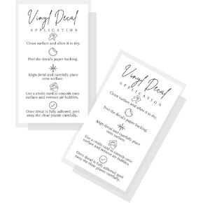 Vinyl Decal Application Instruction Card | 50 Cards | Physical Printed 2" x 3.5" inches Business Card Size | Vinyl Cutting Machine Bulk Cheap Vinyl Supplies | White Card