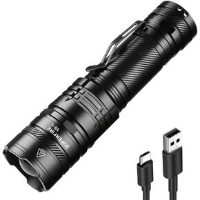 SuperFire Rechargeable LED Flashlights High Lumens, Small Flashlight Powerful Tactical Flashlight with Zoomable, 4Modes, Water Resistant Flashlights for Emergencies, Hiking,Camping