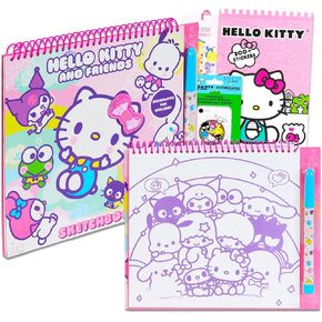 Hello Kitty Sketch Book Coloring Pad Bundle ~ Hello Kitty و Friends SketchPad Art مع القلم والملصقات والمزيد | Hello Kitty Kawaii القرطاسية مجموعة للفتيات