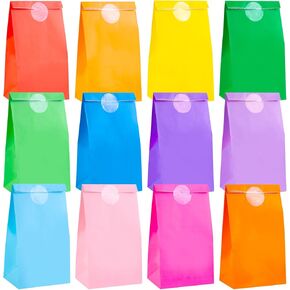 Shindel 48 Pack Paper Pass مع ملصقات ، 8.8 "x4.7" x3.1 "الحزب لصالح الأكياس 12 ألوانًا لأعياد الميلاد ، زواج الأطفال الحرف DIY