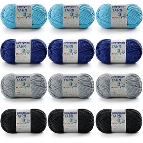 2 PAC Chenille Yarn for Crocheting - غزل شامل للكروشيه - غزل رقيق للكروشيه ، خيوط الطفل للبطانيات الناعمة للوزن لكل لفة 50 جم/1.76 أوقية ، طول 60 م/65 يار (الأزرق الداكن)