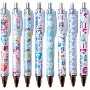 YJ PREMIUMS Dental Wrap Pens 8PC - Teeth-Themed Office Supplies, Black Tooth Pattern Pens for Employee Appreciation Gifts, Dental Assistant Gifts, Perfect for Dental Assistant Appreciation Week