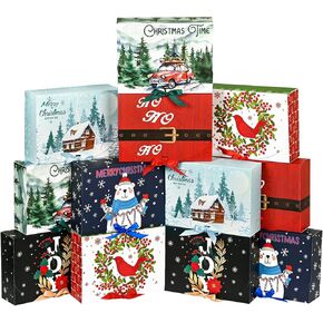 WLUSEAXI 12Pack Christmas Gift Boxes with Lids, 10.6×7.8×3.1 Inch Large Christmas Boxes for Presents, 6 Style Xmas Themed Pattern Holiday Christmas Wrapping Boxes for Gifts, Xmas Party Favor