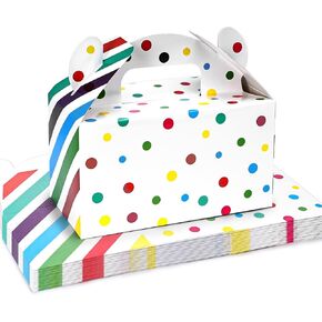 VGOODALL 16PCS Party Favor Boxes,6x3.5x3.5Inches Polka Dot and Striped Treat Boxes Candy Gift Bags with Handle for Birthday Wedding Party Bridal Shower