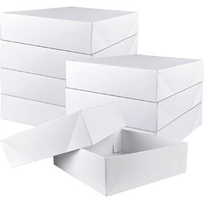 Keeparty 8 PCS مربع صناديق هدايا بيضاء مع أغطية أحجام 9 × 9 × 2.75 بوصة لحفلات أعياد الميلاد لحفلات عيد الميلاد التخرج طفل وجميع العطلات