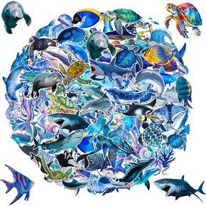 104PCS Ocean Animal, Waterproof Vinyl Sea Creature Under The Sea Turtle Realistic Animals Stickers for Ocean Birthday Party Favors Supplies Decorations